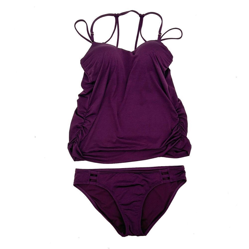 ATHLETA Purple Aqualuxe Strappy Tankini Swim Suit Set Size Small / Medium